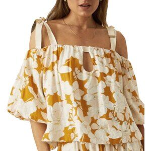 Mon Renn Magnolia Top Size Small/ 8 NWT Cold Shoulder Sleeves Orange Cream Lined